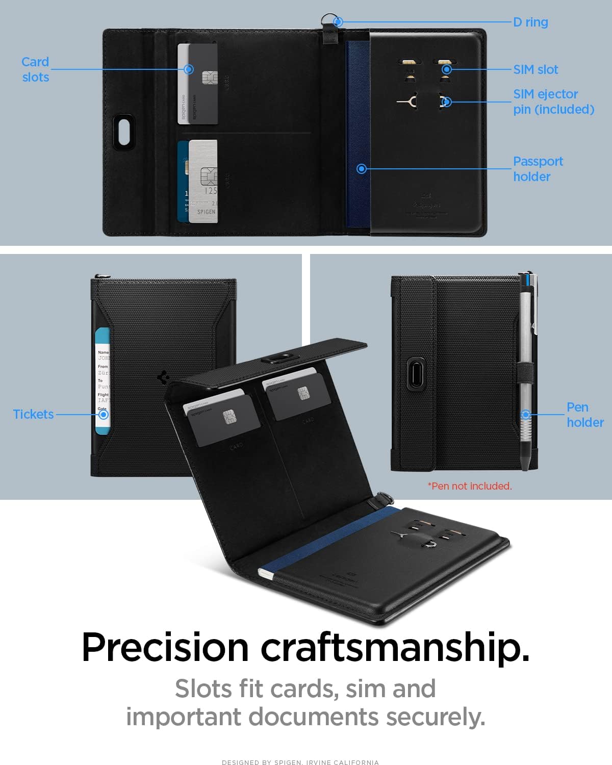 Spigen Passport Card Holder Passport Wallet Travel Documents Organizer Protector Passport Holder Travel Accessories with RFID Blocking Technology SIM Card Pin Included - Black Spigen Passport Card Holder Passport Wallet Travel Documents Organizer Protector Passport Holder Travel Accessories with RFID Blocking Technology SIM Card Pin Included - Black
